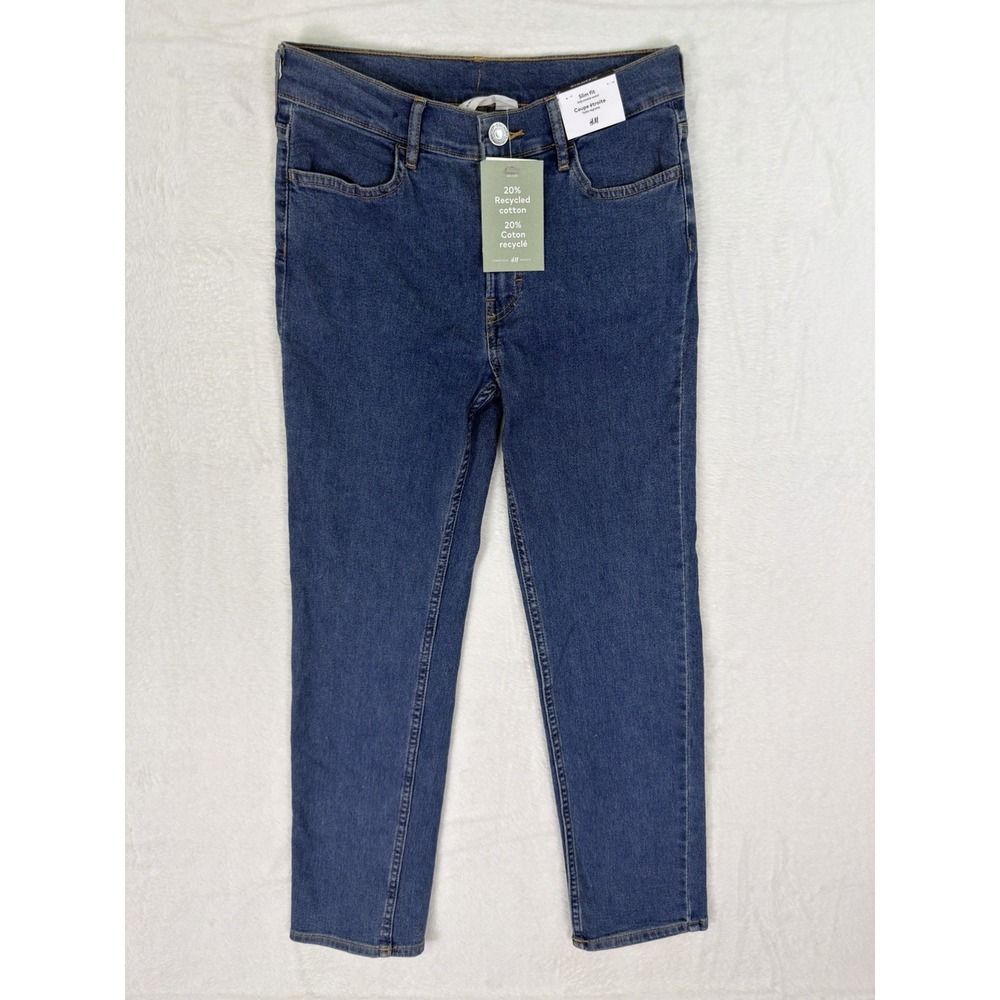 New H&M Jeans Boys 14 Blue Dark Wash Slim Fit Skinny Adjustable‎ Waist Stretch